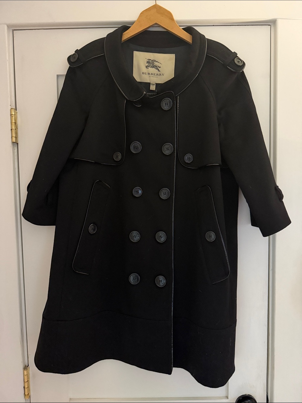 Burberry London Black Wool A-Line Double Breasted 3/4 Sleeve Coat - RARE FIND